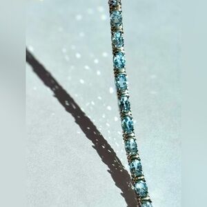 DAZZLING! Natural Swiss Blue Oval 7x5 TOPAZ Tennis BRACELET STERLING SILVER 925